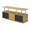 50-inch TV Stand Light Oak Black Wood Finish with 3 Cabinets and Doors